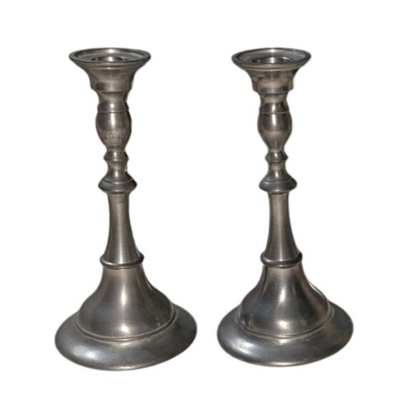 Royal Holland Pewter KDM Candlesticks Pair Made In Portugal By Daalderop 8" Tall - Picture 1 of 12